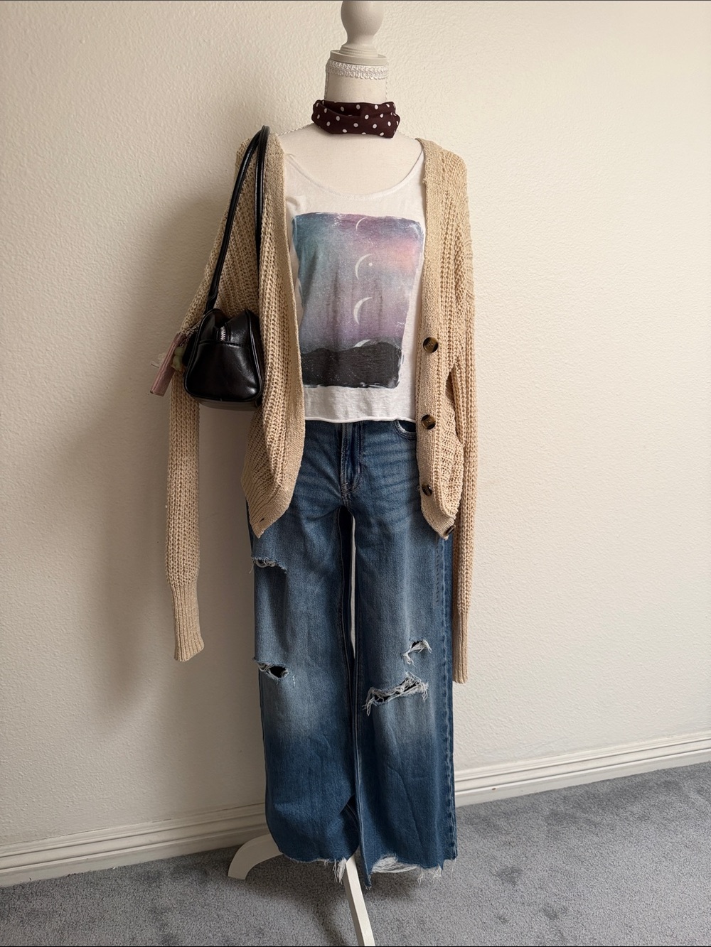 moon & madison Beige Chunky Knit Cardigan